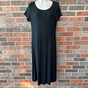Eileen Fisher Jersey Knit Italian Yarn Short Sleeve Maxi Dress Sz Small Gray